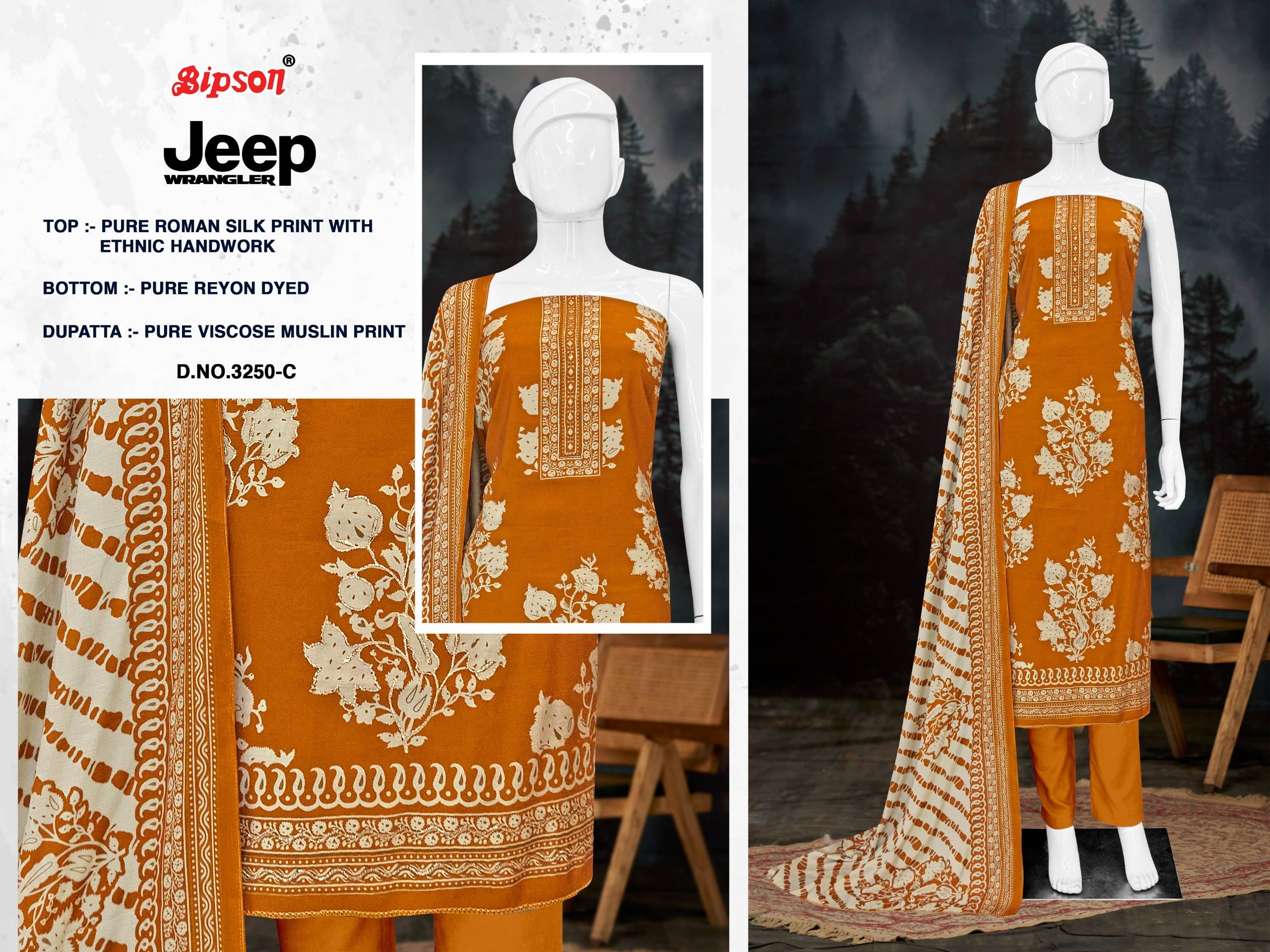 JEEP WRANGLAR VOL 3250 BY BIPSON PRINTS Stylish Beautiful Colourful ROMAN SILK PRINT Dresses At Wholesale Price